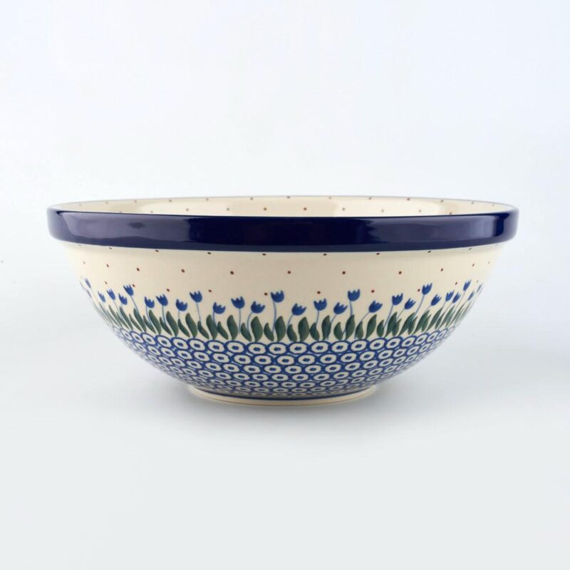 Bol ceramica termorezistent colorat alb albastru 27.5 cm