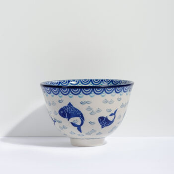 Bol ceramica termorezistent colorat albastru alb 12 cm