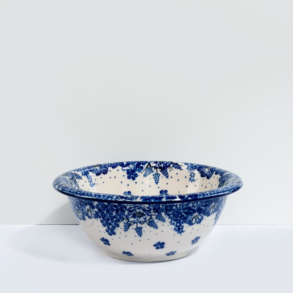 Bol ceramica termorezistent colorat alb albastru 18.5 cm