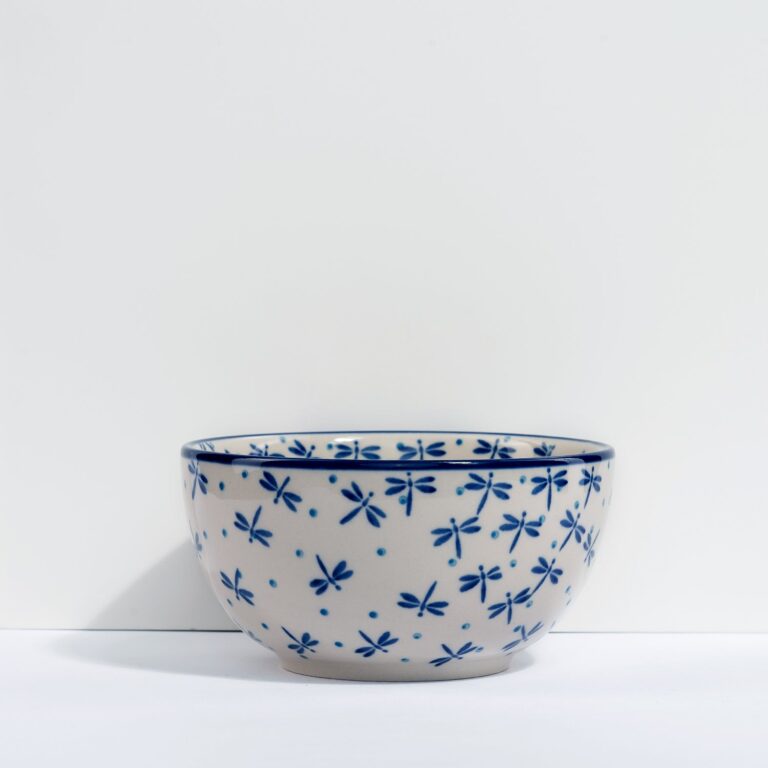 Bol ceramica termorezistent colorat alb albastru 14 cm