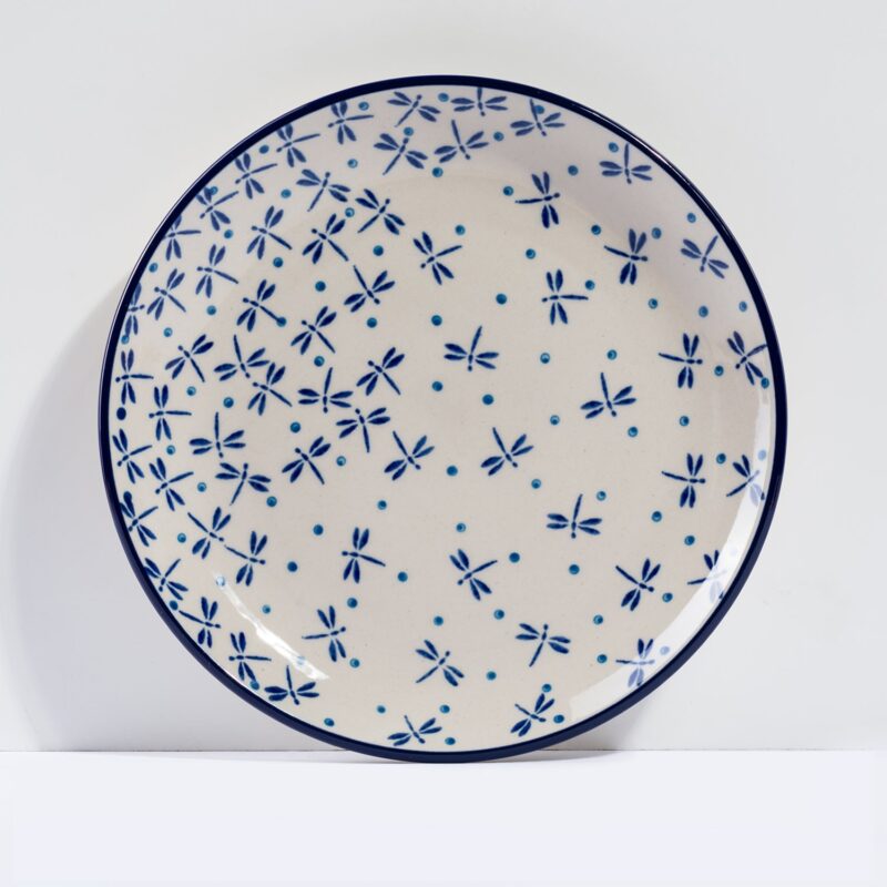 farfurie ceramica termorezistenta colorata albastru alb 20 cm