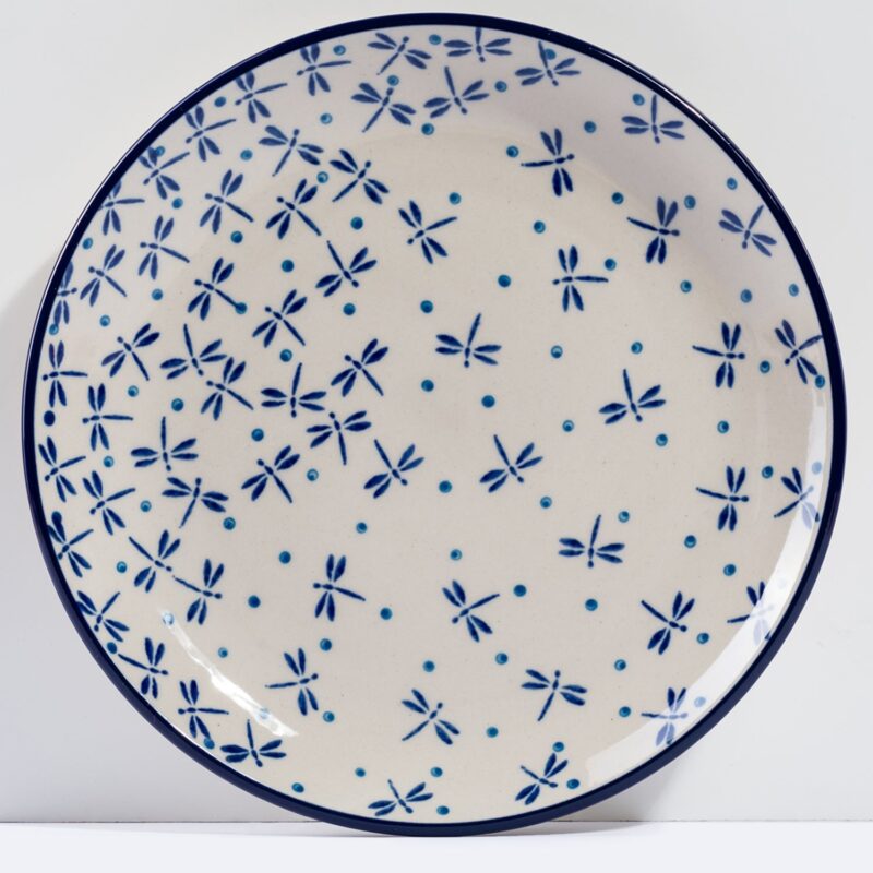 farfurie ceramica termorezistenta colorata alb albastru 25 cm