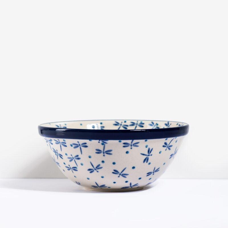 Bol ceramica termorezistent pentru salata colorat alb albastru 14,2 cm