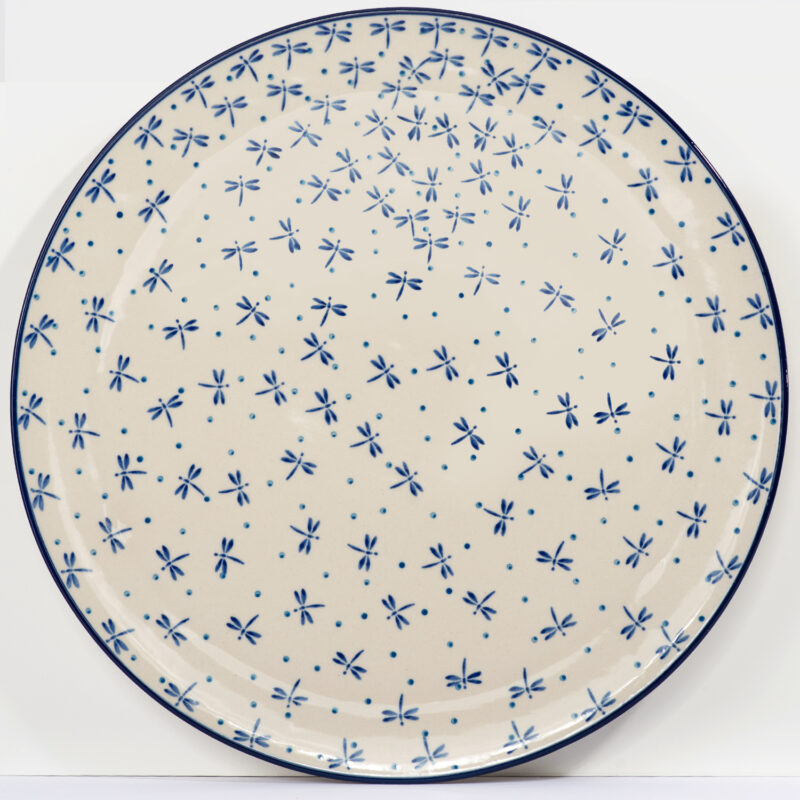 farfurie ceramica termorezistenta colorata alb albastru 33 cm