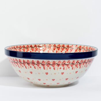 castron ceramic pentru aluat sau salata decorat manual cu motive din natura rosii